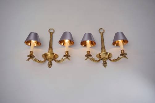 Pair bronze wall lights sconces, twin arm, Neoclassical, 1980`s ca, English